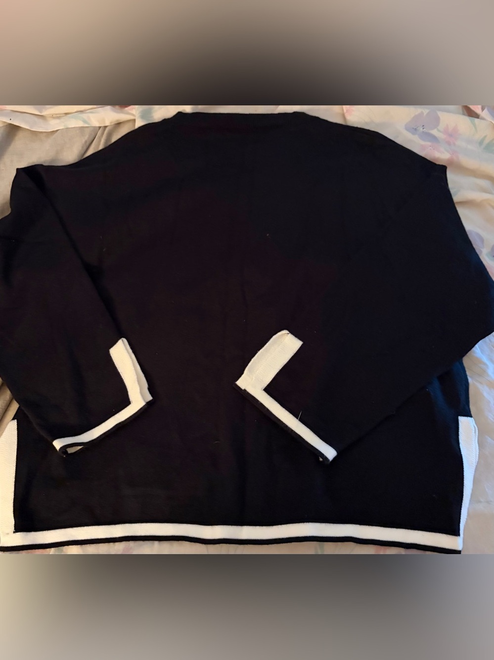 Women's Black Knit Pantsuit Set with White Trim - Picture 11 of 11